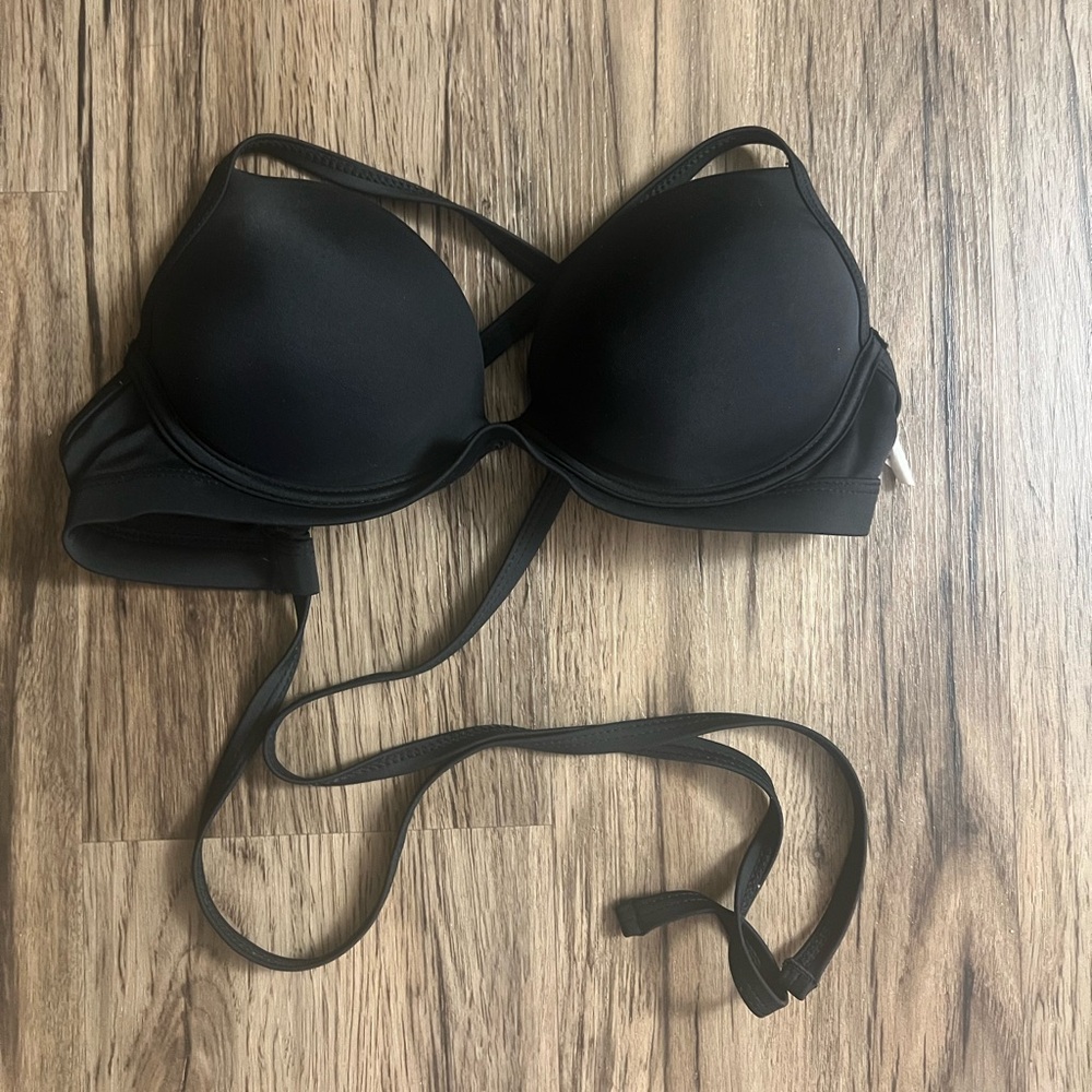 Ardene Black Extra Push-Up Wired Criss Cross Tie Up Bikini Top